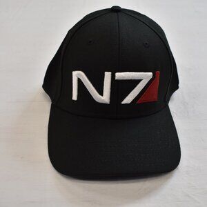 Mass Effect Mens N7 Logo Stretch Fitted Black Hat Cap New With Tags